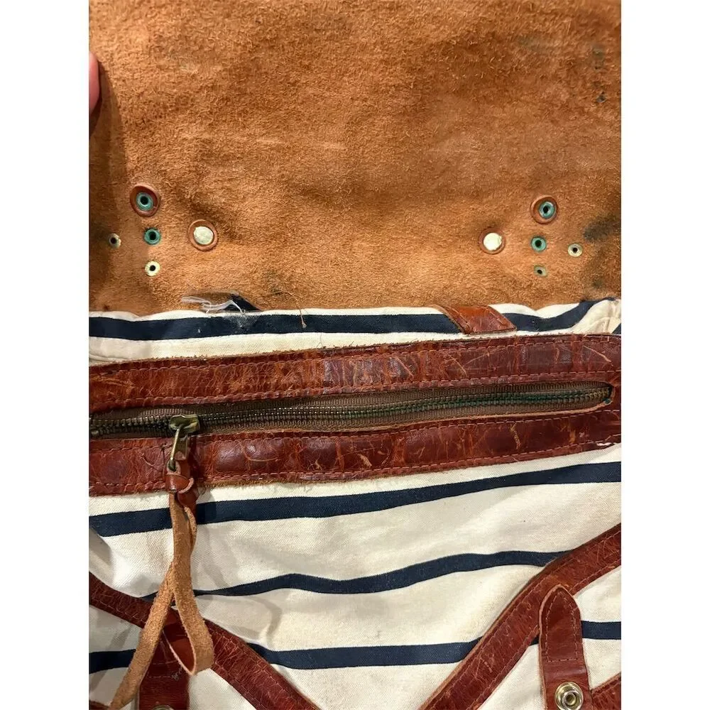 Arc of a Diver Women's Striped Brown Cream Flap Closure Vintage Style